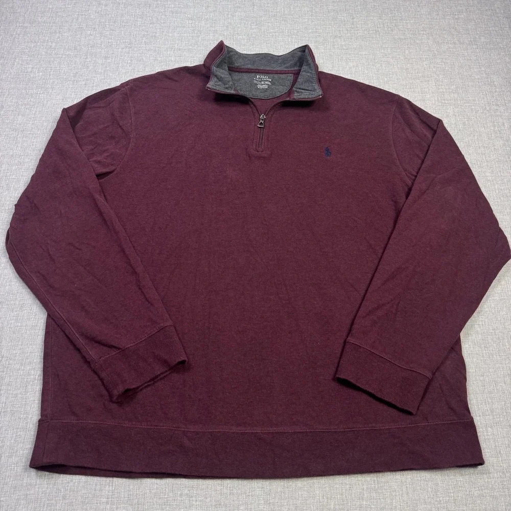 Polo Ralph Lauren 1/4 Zip Sweatshirt Mens 2XL Red Mock Neck Pockets Tagless